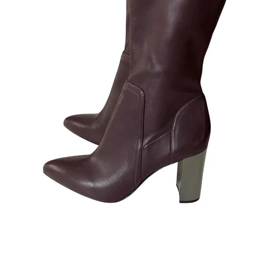 Franco Sarto Kolette Burgundy Metallic Block Heel Pointed Toe Tall Boots 8M